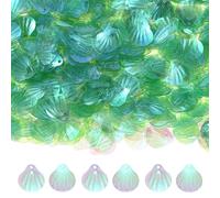 M METERXITY 1200-Pack Seashell Sequins, 100g Shell Shape Loose Sequins with 2 Holes for DIY Craft/Sewing/Applique/Earrings/Clothing, Sea Shell Flakes [Green]
