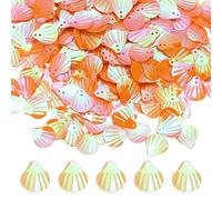 M METERXITY 1200-Pack Seashell Sequins, 100g Shell Shape Loose Sequins with 2 Holes for DIY Craft/Sewing/Applique/Earrings/Clothing, Sea Shell Flakes [AB Orange]