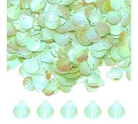 M METERXITY 1200-Pack Seashell Sequins, 100g Shell Shape Loose Sequins with 2 Holes for DIY Craft/Sewing/Applique/Earrings/Clothing, Sea Shell Flakes [AB Green]