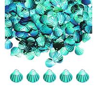 M METERXITY 1200-Pack Seashell Sequins, 100g Shell Shape Loose Sequins with 2 Holes for DIY Craft/Sewing/Applique/Earrings/Clothing, Sea Shell Flakes [AB Dark Green]