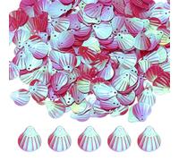 M METERXITY 1200-Pack Seashell Sequins, 100g Shell Shape Loose Sequins with 2 Holes for DIY Craft/Sewing/Applique/Earrings/Clothing, Sea Shell Flakes [AB Rose Red]