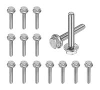 M METERXITY 15 Pack Flanged Hex Head Bolts, M6 x 35mm 304 Stainless Steel External Hex Drive Screws, Metric Fully Threaded Screw for Furniture Car DIY Project [Silver Tone]