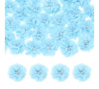 M METERXITY 15-Pack Rhinestone Pearl Chiffon Flowers 2.17 x 2.17 Inch Mesh Fabric Flowers Full Chiffon Flowers Hair Clips Flower for Home Decor/Wedding/Headbands/DIY/Party/Garden [Blue]