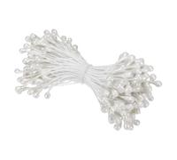 M METERXITY 150-Pack Artificial Flower Stamen Kit, 3mm Mini Double Heads Flower Stamens Pistil, Stamens for Flower Making/Craft DIY Wreaths/Wedding Floral Arrangements [White]