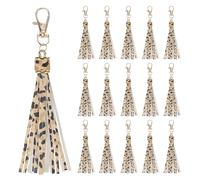 M METERXITY 18-Pack PU Leather Tassel 5.9 Inch Small Keychain Rust Faux Leather Tassels Charm Leopard Print with Rings for DIY Crafts/Keychain/Earrings/Bracelets/Necklace