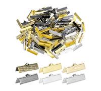 M METERXITY 180-Pack Ribbon Ends with Clamps, 1in/25mm Metal Bracelet Bookmark Pinch Crimp Clamp Polka Dots for Jewelry Making/Bracelets/Necklaces/DIY, Pinch Cord End Clasps [Mixed 6 Colors]
