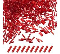 M METERXITY 1800-Pack Bugle Beads, 2x6mm Embroidery Craft Glass Bugle Tube Seed Beads for DIY Craft/Bracelet/Necklaces [Red]