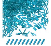 M METERXITY 1800-Pack Bugle Beads, 2x6mm Embroidery Craft Glass Bugle Tube Seed Beads for DIY Craft/Bracelet/Necklaces [Sky Blue]
