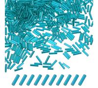 M METERXITY 1800-Pack Bugle Beads, 2x7mm Embroidery Craft Glass Bugle Tube Seed Beads for DIY Craft/Bracelet/Necklaces [Lake Blue]