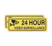 M METERXITY 2-Pack 24 Hour Video Surveillance Sign, 10" x 3.5" Reflective UV Protected Waterproof Security Camera Sign for House/Business/CCTV[Yellow+Black]