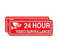 M METERXITY 2-Pack 24 Hour Video Surveillance Sign, 10" x 3.5" Reflective UV Protected Waterproof Security Camera Sign for House/Business/CCTV[Red+White]