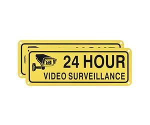M METERXITY 2-Pack 24 Hour Video Surveillance Sign, 10" x 3.5" Reflective UV Protected Waterproof Security Camera Sign for House/Business/CCTV[Yellow+Black]