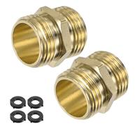 M METERXITY 2-Pack 3/4" GHT Double Male Hose Adapter, Brass Garden Hose Fittings Connector with Rubber Washers for Faucet/Irrigation System Quick Connect
