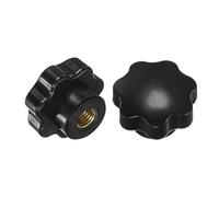 M METERXITY 2-Pack 7 Star Knobs, M10 Female Thread 40mm Seven-Pointed Head Blind Hole Clamping Grip Handles for Machinery/Electronic/Woodworking, Brass Screw-On Threaded Knob [Black]