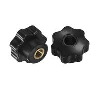 M METERXITY 2-Pack 7 Star Knobs, M10 Female Thread 40mm Seven-Pointed Head Through Hole Clamping Grip Handles for Machinery/Electronic/Woodworking, Brass Screw-On Threaded Knob [Black]