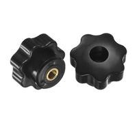 M METERXITY 2-Pack 7 Star Knobs, M6 Female Thread 31mm Seven-Pointed Head Through Hole Clamping Grip Handles for Machinery/Electronic/Woodworking, Brass Screw-On Threaded Knob [Black]