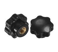 M METERXITY 2-Pack 7 Star Knobs, M8 Female Thread 31mm Seven-Pointed Head Blind Hole Clamping Grip Handles for Machinery/Electronic/Woodworking, Brass Screw-On Threaded Knob [Black]