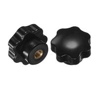 M METERXITY 2-Pack 7 Star Knobs, M8 Female Thread 40mm Seven-Pointed Head Blind Hole Clamping Grip Handles for Machinery/Electronic/Woodworking, Brass Screw-On Threaded Knob [Black]