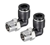 M METERXITY 2 Pack 90 Degree Elbow Push to Connect Air Hose Fittings, for Transporting Air, Apply to Industrial (8mm Tube OD, 1/4 NPT Thread, Black Silver Tone)