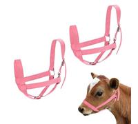 M METERXITY 2-Pack Adjustable Cattle Cow Calf Halter, 13.78"-17.7" Nylon Livestock Cow Halter for Miniature Horse/Donkey/Goat/Cattle [Pink]