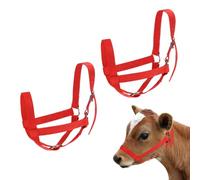 M METERXITY 2-Pack Adjustable Cattle Cow Calf Halter, 13.78"-17.7" Nylon Livestock Cow Halter for Miniature Horse/Donkey/Goat/Cattle [Red]