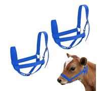 M METERXITY 2-Pack Adjustable Cattle Cow Calf Halter, 13.78"-17.7" Nylon Livestock Cow Halter for Miniature Horse/Donkey/Goat/Cattle [Blue]