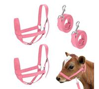 M METERXITY 2-Pack Adjustable Cattle Cow Calf Halter, 13.78"-17.7" Nylon Livestock Cow Halter with Leading Rope for Miniature Horse/Donkey/Goat/Cattle [Pink]