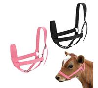 M METERXITY 2-Pack Adjustable Cattle Cow Calf Halter, 15.74"-19.68" Nylon Livestock Cow Halter for Miniature Horse/Donkey/Goat/Cattle [Black/Pink]