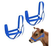 M METERXITY 2-Pack Adjustable Cattle Cow Calf Halter, 15.74"-19.68" Nylon Livestock Cow Halter for Miniature Horse/Donkey/Goat/Cattle [Blue]