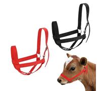 M METERXITY 2-Pack Adjustable Cattle Cow Calf Halter, 15.74"-19.68" Nylon Livestock Cow Halter for Miniature Horse/Donkey/Goat/Cattle [Red/Black]