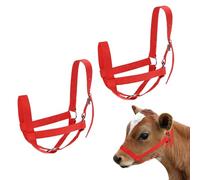 M METERXITY 2-Pack Adjustable Cattle Cow Calf Halter, 15.74"-19.68" Nylon Livestock Cow Halter for Miniature Horse/Donkey/Goat/Cattle [Red]