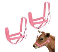 M METERXITY 2-Pack Adjustable Cattle Cow Calf Halter, 15.74"-19.68" Nylon Livestock Cow Halter for Miniature Horse/Donkey/Goat/Cattle [Pink]