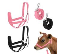 M METERXITY 2-Pack Adjustable Cattle Cow Calf Halter, 15.74"-19.68" Nylon Livestock Cow Halter with Leading Rope for Miniature Horse/Donkey/Goat/Cattle [Pink/Black]