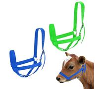 M METERXITY 2-Pack Adjustable Cattle Cow Calf Halter, 19.68"-23.62" Nylon Livestock Cow Halter for Miniature Horse/Donkey/Goat/Cattle [Green/Blue]