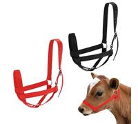 M METERXITY 2-Pack Adjustable Cattle Cow Calf Halter, 19.68"-23.62" Nylon Livestock Cow Halter for Miniature Horse/Donkey/Goat/Cattle [Red/Black]