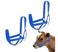 M METERXITY 2-Pack Adjustable Cattle Cow Calf Halter, 19.68"-23.62" Nylon Livestock Cow Halter for Miniature Horse/Donkey/Goat/Cattle [Blue]