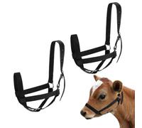 M METERXITY 2-Pack Adjustable Cattle Cow Calf Halter, 19.68"-23.62" Nylon Livestock Cow Halter for Miniature Horse/Donkey/Goat/Cattle [Black]