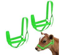 M METERXITY 2-Pack Adjustable Cattle Cow Calf Halter, 19.68"-23.62" Nylon Livestock Cow Halter for Miniature Horse/Donkey/Goat/Cattle [Green]