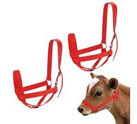 M METERXITY 2-Pack Adjustable Cattle Cow Calf Halter, 19.68"-23.62" Nylon Livestock Cow Halter for Miniature Horse/Donkey/Goat/Cattle [Red]
