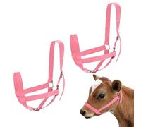 M METERXITY 2-Pack Adjustable Cattle Cow Calf Halter, 19.68"-23.62" Nylon Livestock Cow Halter for Miniature Horse/Donkey/Goat/Cattle [Pink]