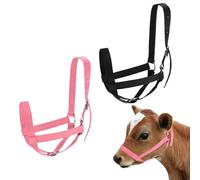 M METERXITY 2-Pack Adjustable Cattle Cow Calf Halter, 19.68"-23.62" Nylon Livestock Cow Halter for Miniature Horse/Donkey/Goat/Cattle [Black/Pink]