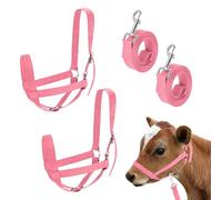 M METERXITY 2-Pack Adjustable Cattle Cow Calf Halter, 19.68"-23.62" Nylon Livestock Cow Halter with Leading Rope for Miniature Horse/Donkey/Goat/Cattle [Pink]