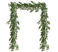 M METERXITY 2-Pack Artificial Willow Vine Twigs with 54 Leaves 5.7Feet Faux Willow Vine Twigs for Home Decor/Wedding/Christmas/DIY/Party/Home/Garden Office [Dark Green]