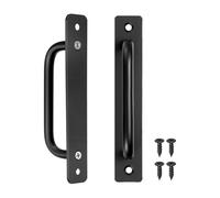 M METERXITY 2-Pack Barn Door Handles, 5Inch/128mm Hole Center Aluminium Alloy Gate Handle with Mounting Screws for Bathroom/Wardrobe/Closet/Kitchen, Sliding Door Handle with Plate [Black]