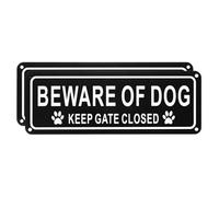 M METERXITY 2-Pack Beware of Dog Keep Gate Closed Sign, 10" x 4" Rust Free Waterproof Signs Fade Resistant Aluminum Reflective Sign for Indoor/Outdoor/Home/Office [White on Black]