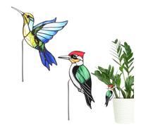 M METERXITY 2-Pack Bird Flower Pot Huggers 3.5/3.5" Acrylic, Bird 6 | Acrylic Hummingbird Garden Stakes, for Planter Hanger Decor, Bonsai Ornaments Edge Accessories, Cute Animal Bird Statue