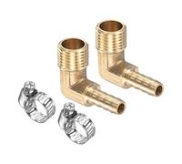 M METERXITY 2 Pack Brass Hose Barb Fittings - 90 Degree Elbow 6mm Brass Pipe Connector with Hose Clamps Apply to Water(G1/4 Male Thread)