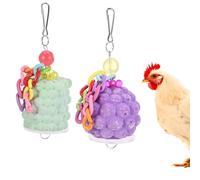 M METERXITY 2-Pack Chicken Chewing Toy, Calcium Block Beak Grinding Stone for Chick/Parrot/Rat Hamster/Bunny/Chinchilla, Cage Toys Coop Accessories [Green/Purple]
