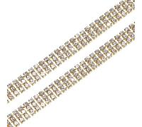 M METERXITY 2-Pack Crystal Rhinestone Close Chain Trim, 3 Rows 1 Yard 8.5 mm Dress Embellishments, Sparkly Diamond Strips Applique Embellishment for Craft/Sewing/Wedding [Gold]