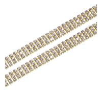 M METERXITY 2-Pack Crystal Rhinestone Close Chain Trim, 3 Rows 1 Yard 8 mm Dress Embellishments, Sparkly Diamond Strips Applique Embellishment for Craft/Sewing/Wedding [Gold]